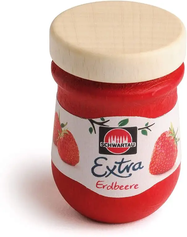 Erzi 19090 Marmelade Schwartau Extra aus Holz, Kaufladenartikel für Kinder, Rollenspiele