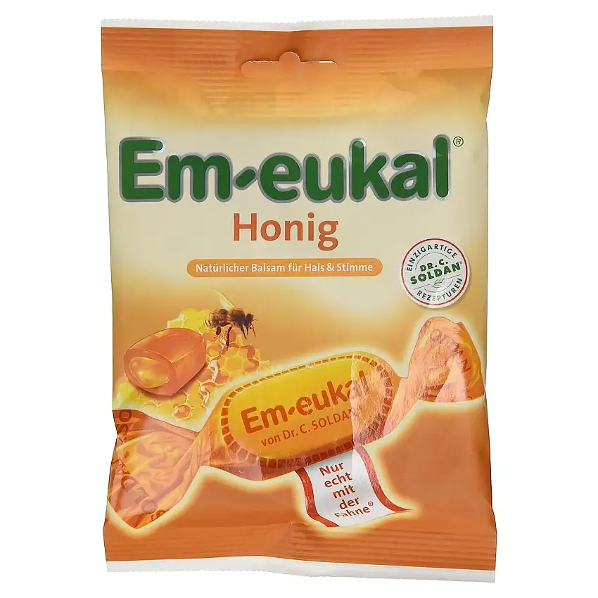 Em-eukal Honig Hustenbonbon gefüllt zuckerhaltig 75g – Mit sanften Yucatan-Honig sorgt dieses Premiumbonbon für einen angenehm milden Geschmack (1 x 75g)