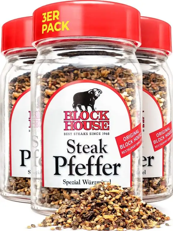 Block House Steak Pfeffer 3x 50g Gewürzmischung im Glas – in Restaurantqualität