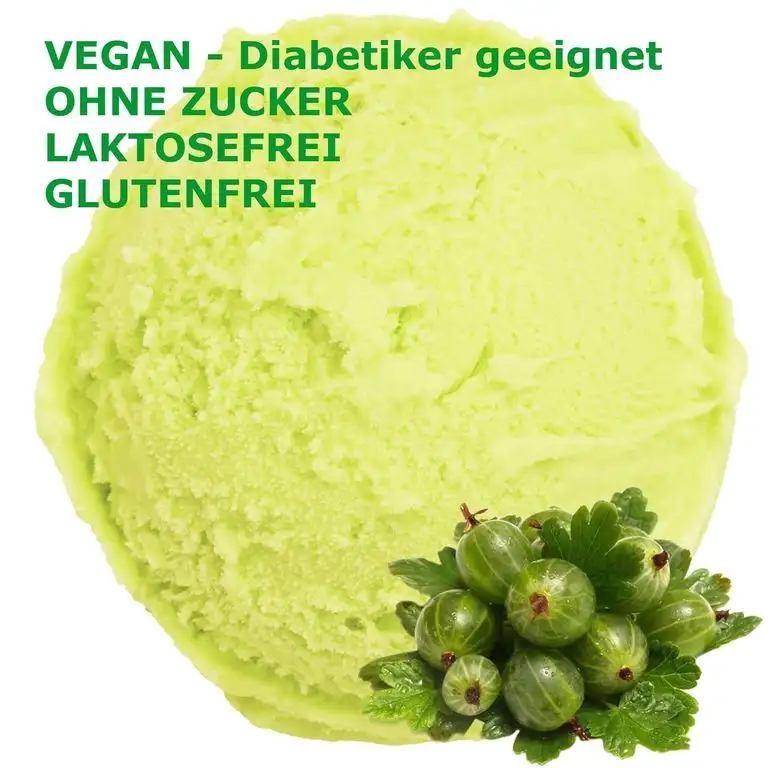 1 Kg Stachelbeer Geschmack Eispulver VEGAN - OHNE ZUCKER - LAKTOSEFREI - GLUTENFREI - FETTARM, auch für Diabetiker Milcheis Softeispulver Speiseeispulver Gino Gelati