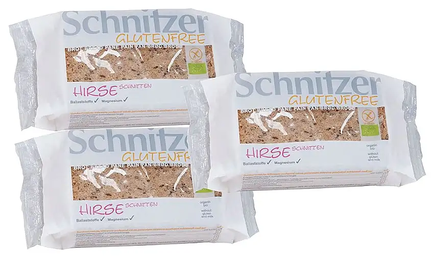 Schnitzer Hirse Schnitten -Glutenfrei- 250g Bio Brot, 3er Pack (3 x 250 g)