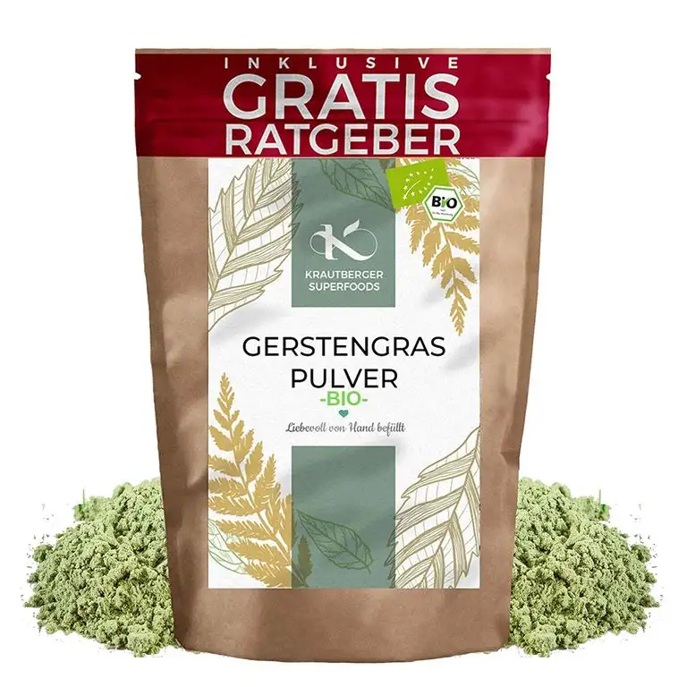 BIO Gerstengras Pulver 500g | Premium Gerstengraspulver naturbelassen Krautberger Superfood ohne Zusätze Gerstenpulver BIO-Qualität