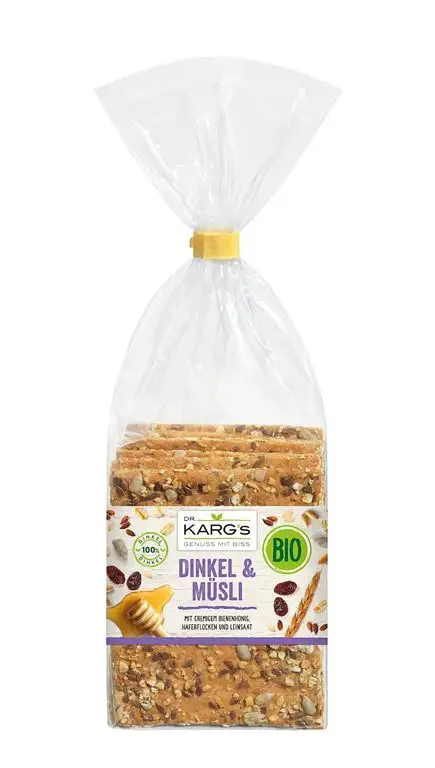 Dr. Karg BIO Dinkel Müsli Feinschmecker-Knäckebrot, 5er Pack (5 x 200 g Beutel) - Bio