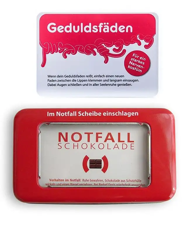 Notfallschokolade und Geduldsfäden im witzigen 2er Notfall-Set von Liebeskummerpillen