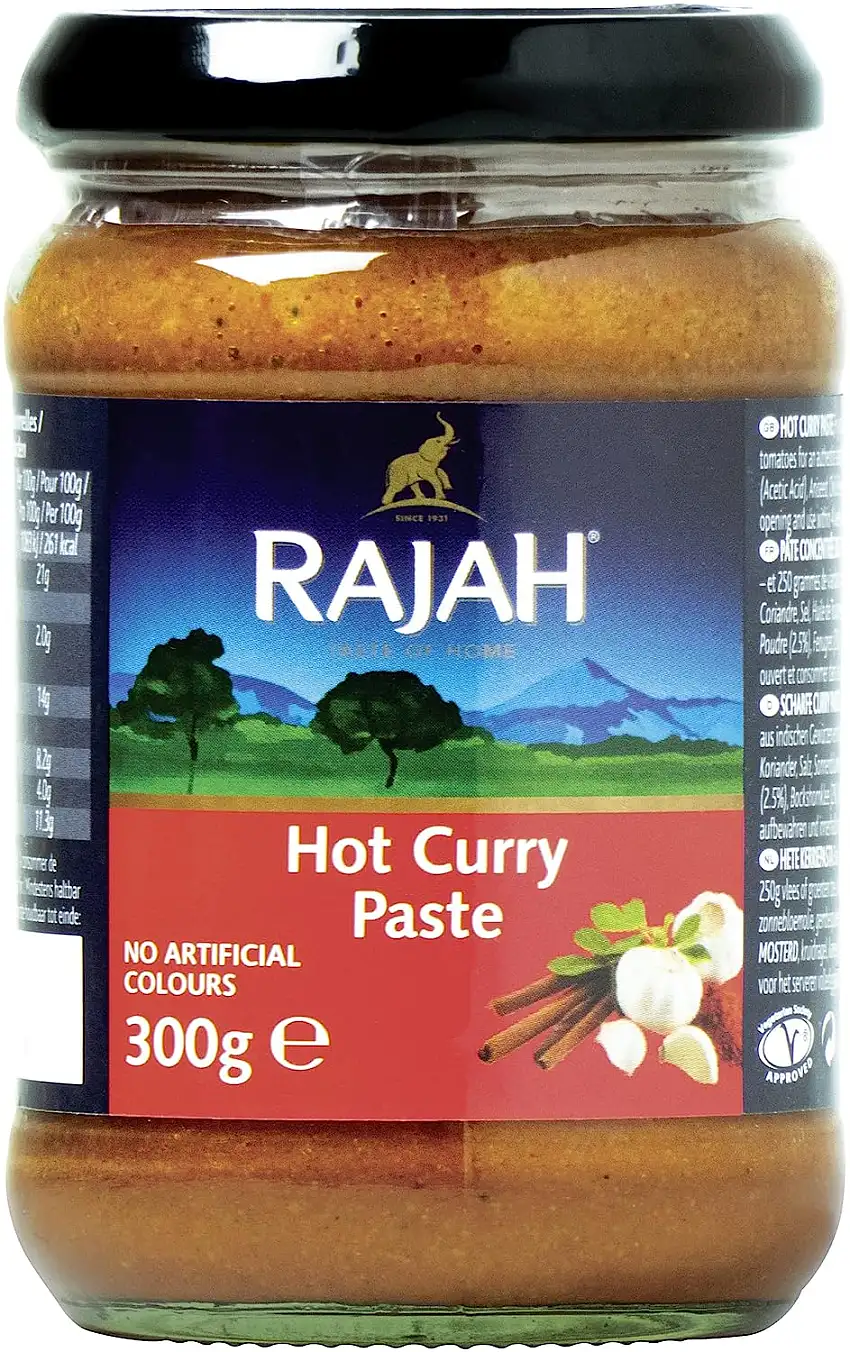 Rajah Currypaste – Scharfe Gewürzpaste für authentische Curry-Gerichte – Ideal zum Würzen von Fleisch, Fisch oder Gemüse – 3 x 300 g