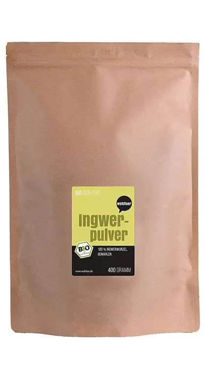 Wohltuer Bio Ingwerpulver - Ingwerwurzel gemahlen 400g - Glutenfrei - Ideal auch für Ingwertee oder Ingwerwasser - Aus Indien
