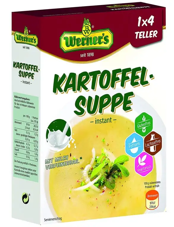 Werner´s Kartoffelsuppe - instant - 4 Teller, 10 Packungen pro Karton, glutenfrei, laktosefrei, fettarm,