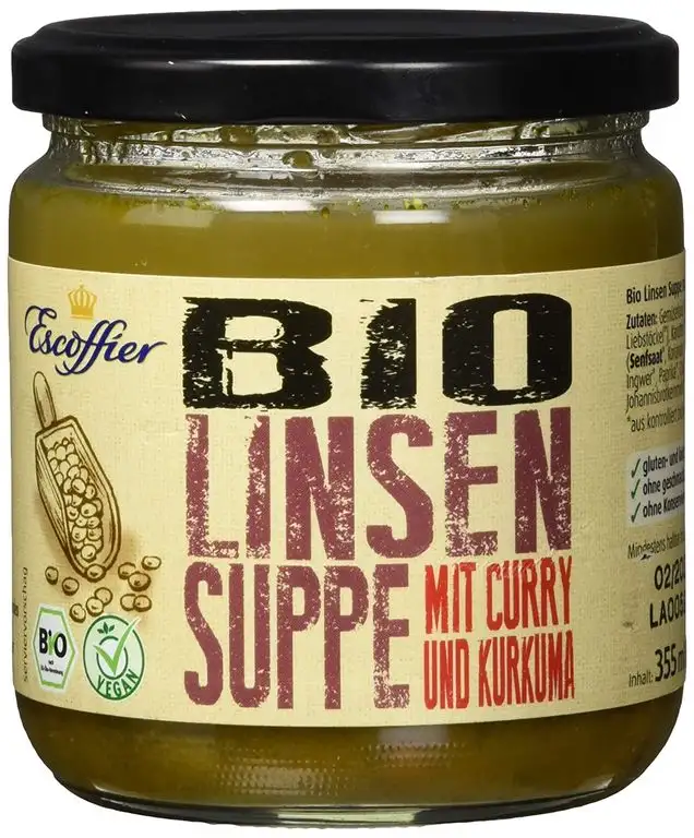 Escoffier Bio Linsensuppe mit Curry und Kurkuma, 4er Pack (4 x 355 ml)