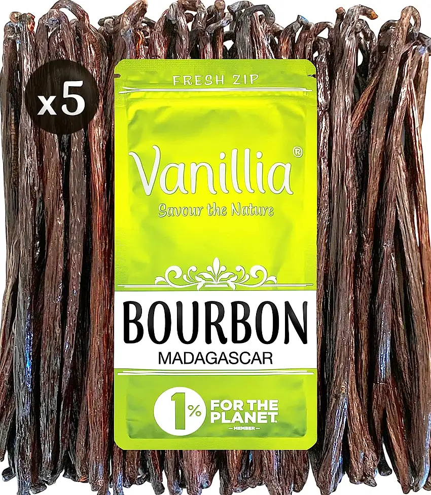 5 Bourbon Vanilleschoten - Große Gewächs aus Madagaskar 2022 - Große Vanilleschoten 15/18cm - Beutel FreshZIP