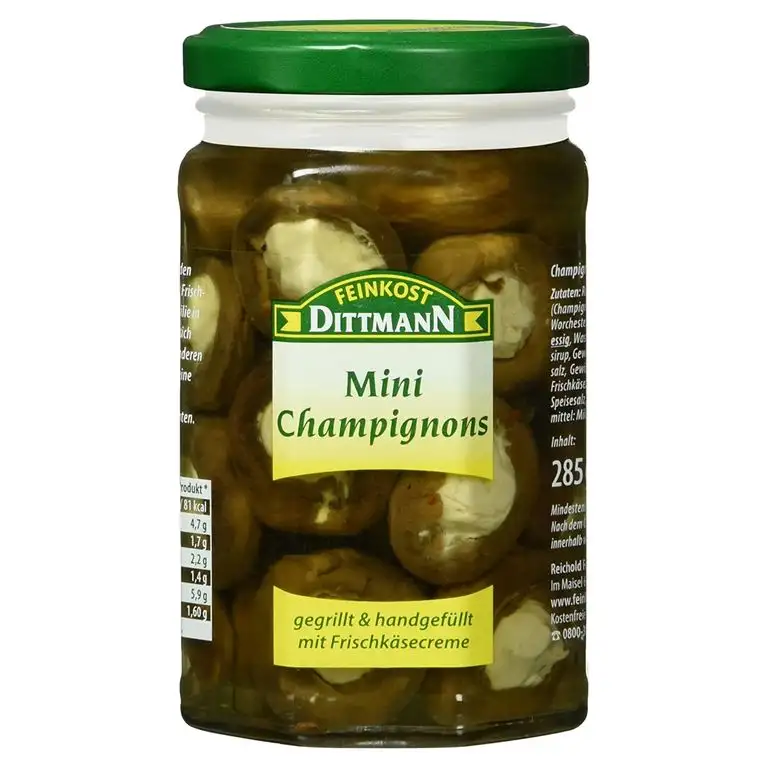 Feinkost Dittmann Mini-Champignons gegrillt und gefüllt mit Frischkäsecreme, 1er Pack (1 x 180 g)