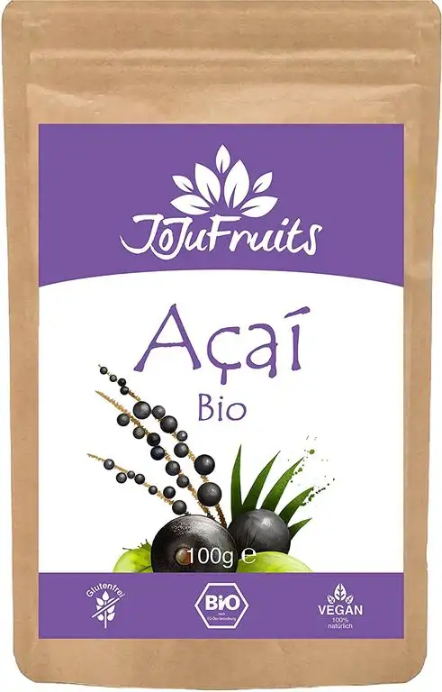Acai Pulver Bio (100g) - JoJu Fruits - (Vegan, Glutenfrei, Laktosefrei) Superfood aus Bio Acai Beeren