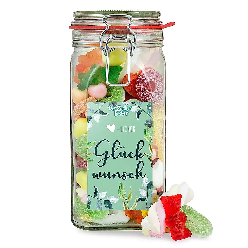 Herzlichen Glückwunsch - hübsches Glas mit Süßigkeiten-Mix, schöne Geschenk-Idee zum Gratulieren