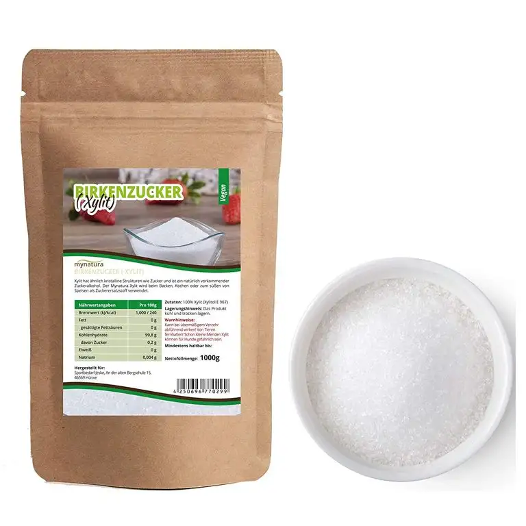 Mynatura Birkenzucker Xylit 1000g I Der Echte aus Finnland I Glutenfrei I Vegan I Zuckerersatz I Ohne Stevia I Ohne Aspartam I Vegan und Gluten frei (1000g)