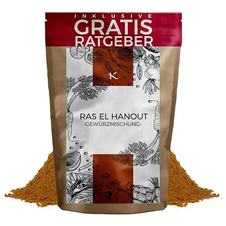 Ras el Hanout Gewürzmischung 250g fein gemahlen inkl gratis Ratgeber I orientalisches Gewürz Pulver mild pikant marokkanische Spezialität für Couscous