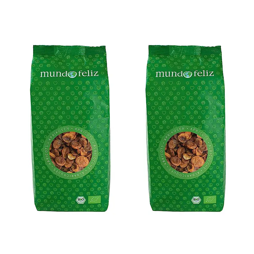 Mundo Feliz Getrocknete entsteinte Aprikosen aus Bio-Anbau, 2 x 500 g