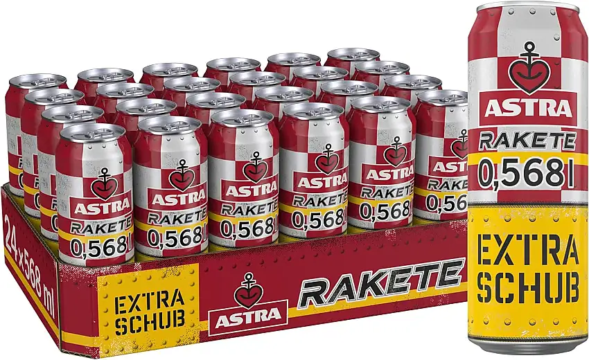 Astra Rakete 0.568 Liter Biermischgetränk, Bier Dose Einweg (24x0,568), der extra Schub Astra Rakete