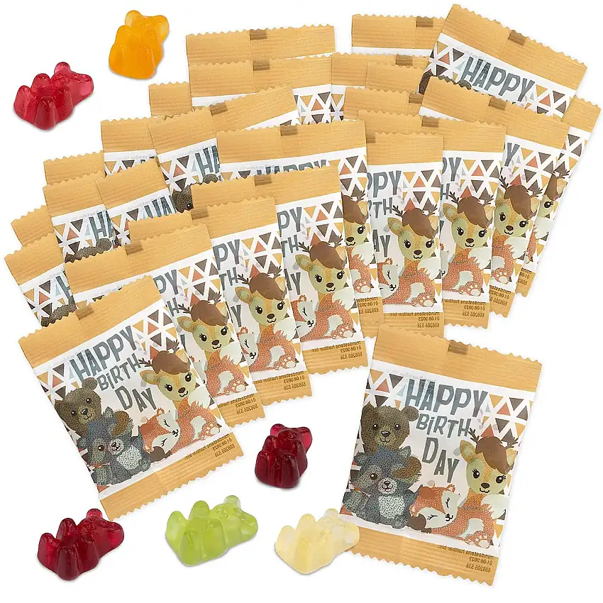 FOOD crew Fruchtgummibärchen „Happy Birthday“ 25 x 10g – Gummibärchen Geburtstag - Als Gastgeschenke Kindergeburtstag – Fruchtgummi Geburtstag Süßigkeiten Geburtstag - Geburtstagssüssigkeiten