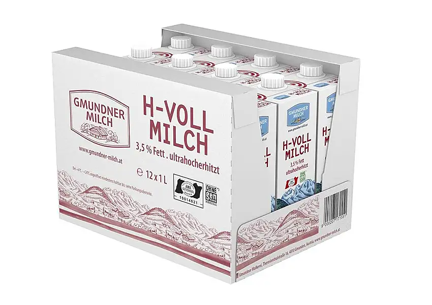 GMUNDNER MILCH Haltbare Vollmilch mit 3,5 % Fett | inkl. Salzkammergut-Kochbuch | 3 Monate ungekühlt haltbar, 12 x 1 L | Lebensmittel aus Österreich