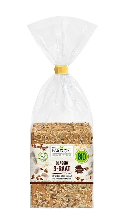 Dr. Karg BIO Classic 3-Saat Feinschmecker-Knäckebrot, 5er Pack (5 x 200 g Beutel) - Bio