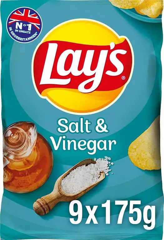 Lay's Salt & Vinegar NEU – Knusprig gewürzte Kartoffelchips für eine gelungene Party – 9 x 175g