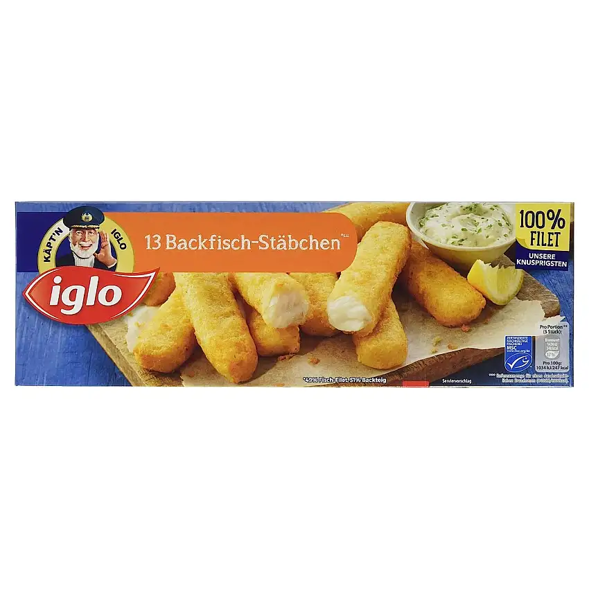 Käpt'n iglo Backfisch-Stäbchen - mit der knusprigsten Panade - aus 100 % Alaska Seelachs-Filet - 13 Stück, 364 g (Tiefgefroren)