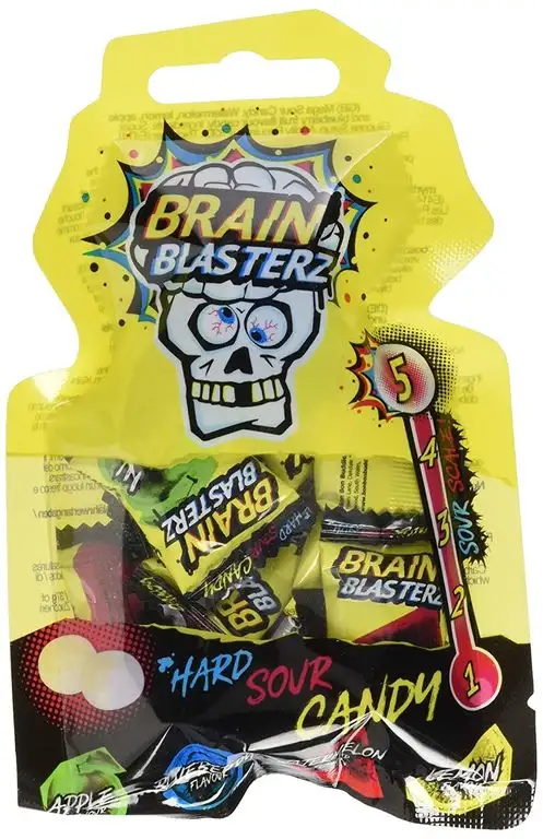 Brainblasterz Candy Drop Beutel | einzeln verpackte extrasaure Bonbons, 4-fach sortiert | 18 Beutel im Tray (18 x 40g)