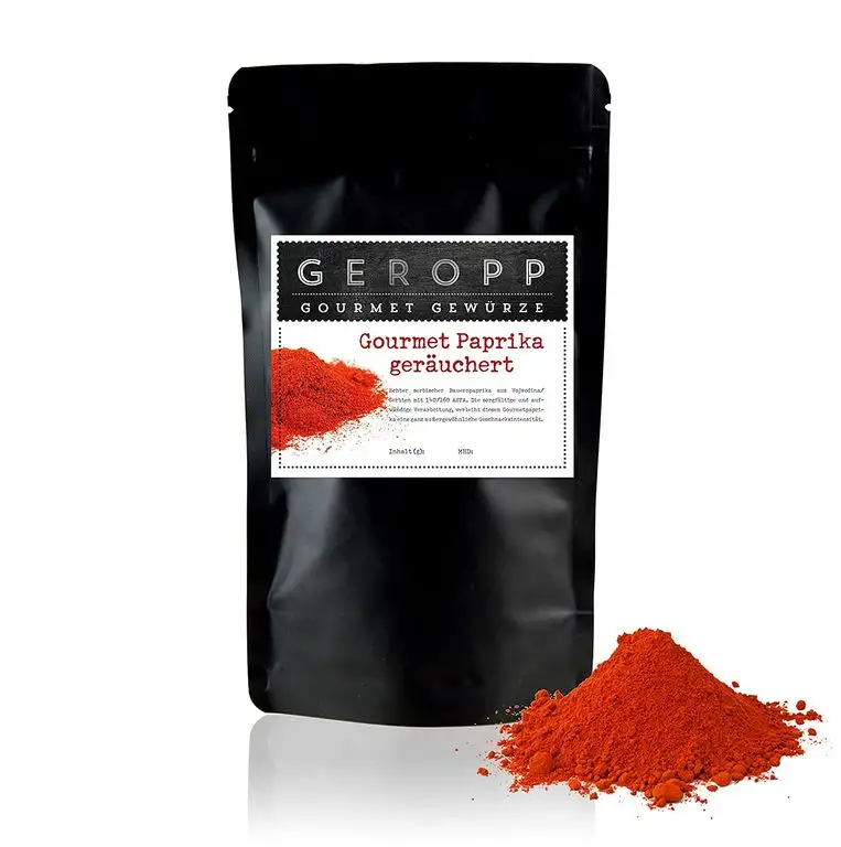 Geropp Gourmet Paprika geräuchert im wiederverschließbaren Beutel 250 g, edelsüß, als Grillgewürz und als Gewürzmischung für Halloumi Käse, gefüllte Paprika, Patatas Bravas, Spareribs