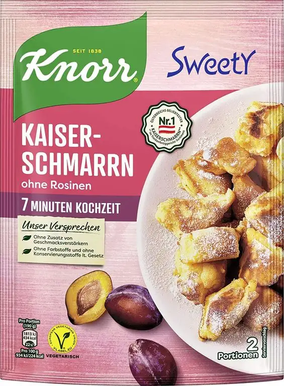 Knorr Sweety Kaiserschmarrn ohne Rosinen, 2 Portionen, 7er Pack (7 x 185 g)
