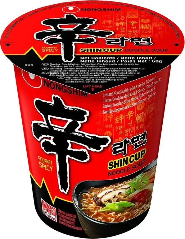 Nong Shim Instantsnack Shin Ramyun – Koreanische Cup Suppe scharf - schnelle Zubereitung – 12er Vorteilspack à 68g
