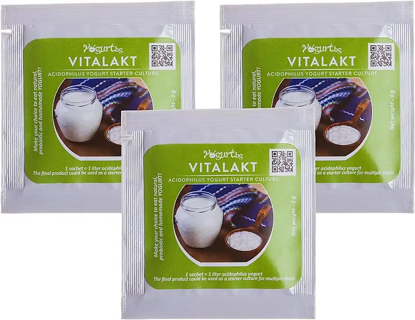 Vitalakt - Acidophilus Joghurt Starterkultur - organisch,3 Beutel für 3 Liter originalen hausgemachten bulgarischen Milchprodukt