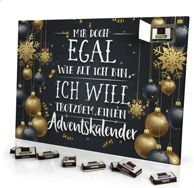 printplanet - Adventskalender Mir doch Egal wie alt ich Bin, ich Will trotzdem einen Adventskalender - mit Schokolade - Design Weihnachtskalender, Schoko-Adventskalender mit Spruch - 2020