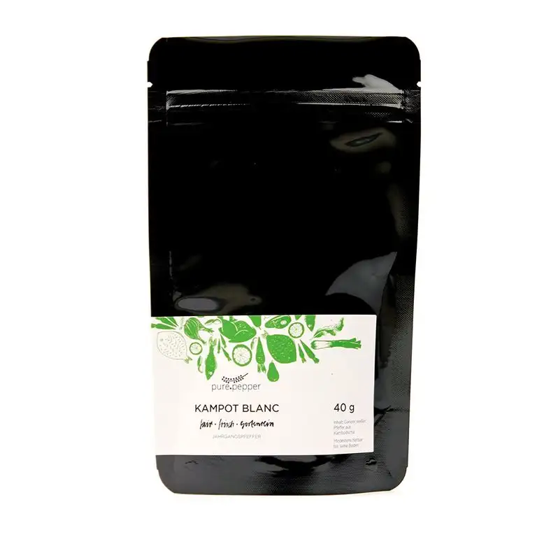 Pure Pepper - Kampot Blanc - 40g - ganzer weißer Pfeffer aus Kambodscha - sortenrein handgepflückt - Jahrgangspfeffer in bester Qualität | Nachfüllpack