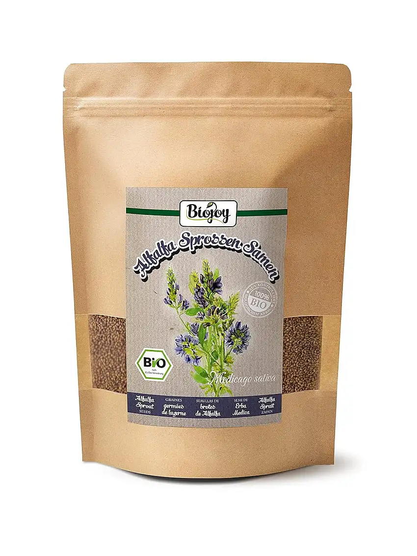 Biojoy BIO-Alfalfa Sprossen Samen (1 kg), getrocknet und ganz (Medicago sativa)