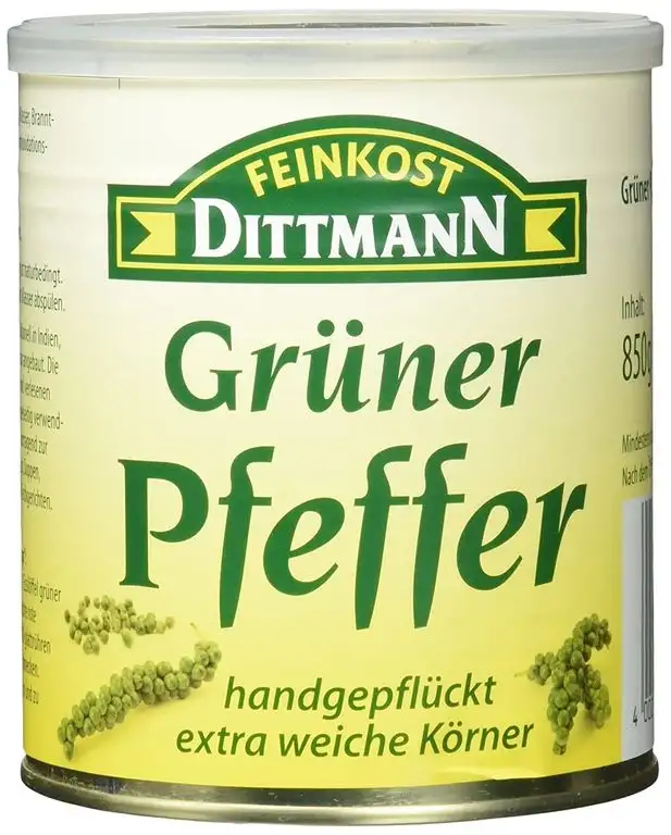 Feinkost Dittmann Grüner Pfeffer, handgepflückt, extra weiche Körner, 1er Pack (1 x 850 g)
