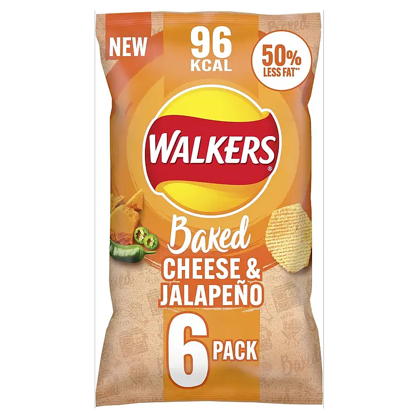 Walkers Ofengebackener Käse & Jalepeno Crisps 6 x 22g (Verpackung kann variieren)