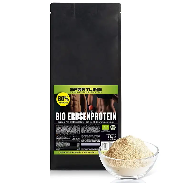 Bio Erbsenprotein Isolat 80 % 1 kg | in Deutschland geprüfte Qualität, DE-ÖKO-003 | Proteinpulver | cholesterinfrei | glutenfrei | lactosefrei | Sportsline by Golden Peanut