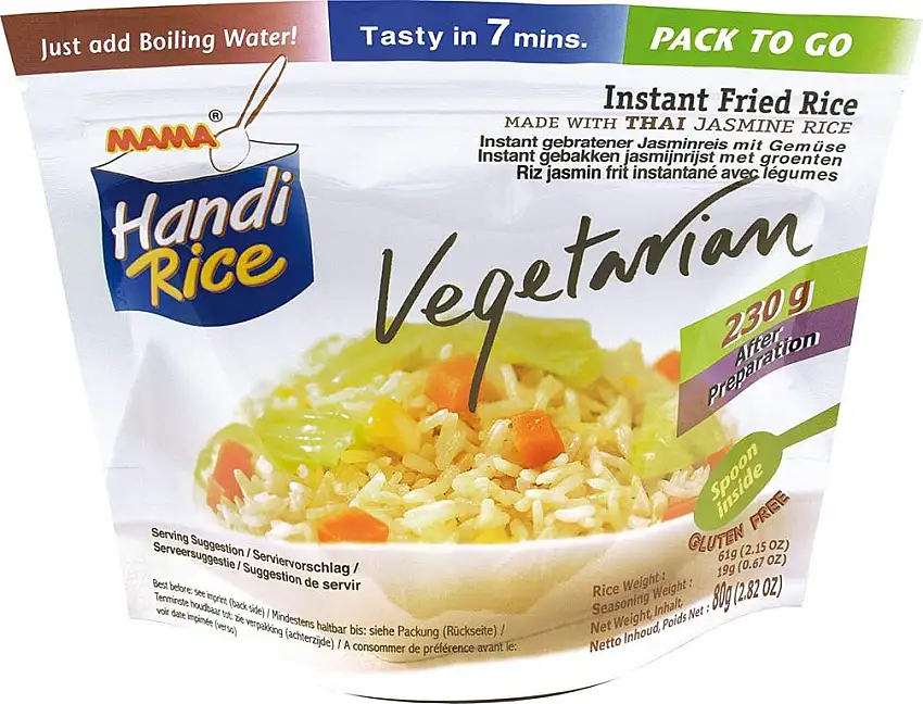 MAMA gebratener Instantreis – Glutenfreies & vegetarisches Reisgericht – Für den Hunger zwischendurch – Enthält Löffel – 10 x 80 g