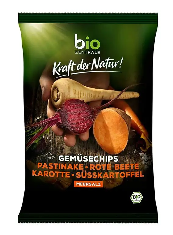 biozentrale Gemüsechips | 90g Chips Bio mit 4 Gemüsearten im Chips Mix | Leckere Gemüsechips & Chips glutenfrei | Kartoffelchips Alternative