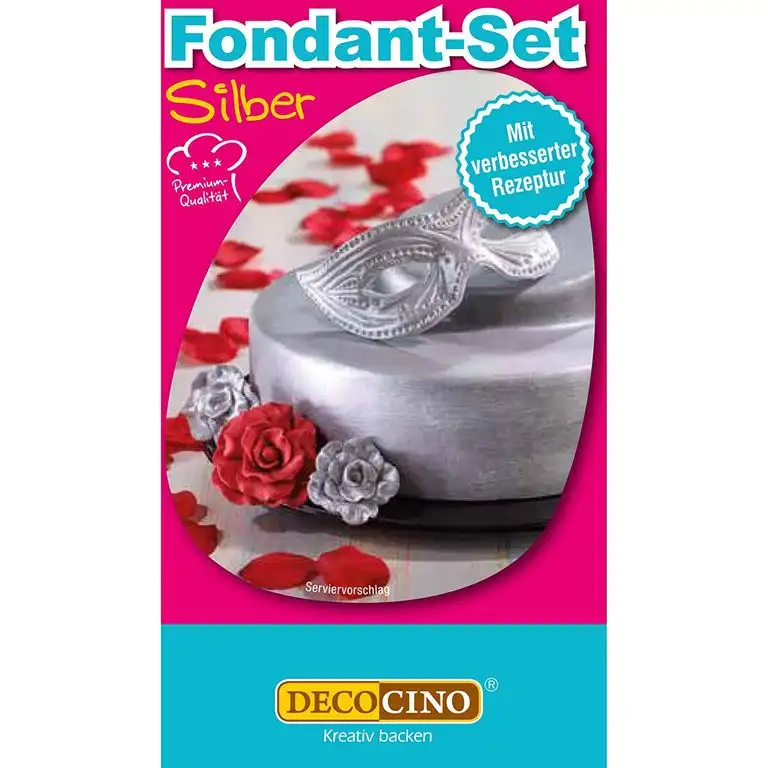 DECOCINO Fondant-Set Silber – 250 g – ideal zum Verzieren von Kuchen, Torten, Cupcakes – Palmölfrei & Glutenfrei
