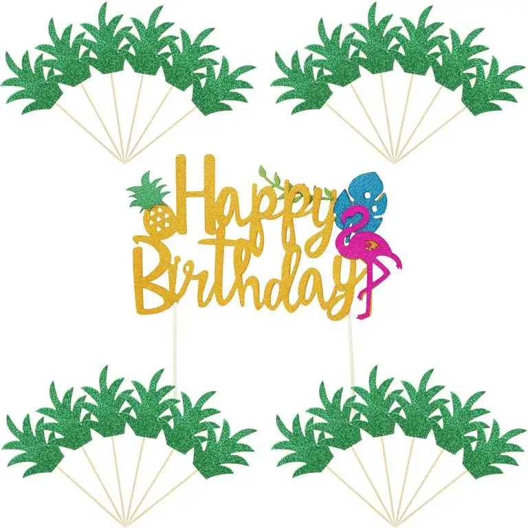 25 Stück Ananas Cupcake Topper Flamingo Cake Topper Alles Gute zum Geburtstag Kuchen Picks für Hawaiian Luau Tropisch Sommer Party Dekorationen