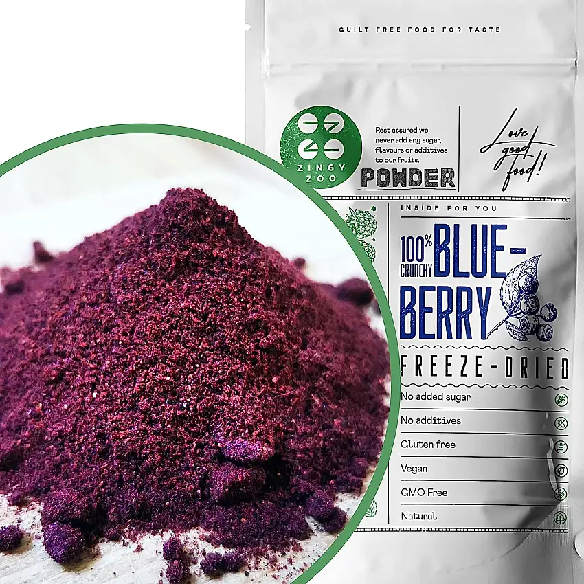 Getrocknete Heidelbeeren in Pulver | Natürlich Heidelbeerpulver Gefriergetrocknete Früchte | Wilde Blaubeeren Pulver Heidelbeer Fruchtpulver Gefriergetrocknet | Freeze Dried Blueberry Powder (100g)