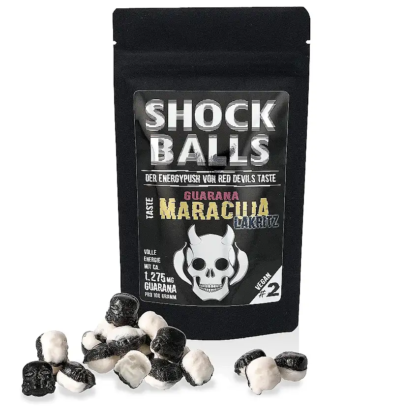 Shockballs MARACUJA LAKRITZ mit 1275 mg Guarana / Koffeein der ENERGYPUSH