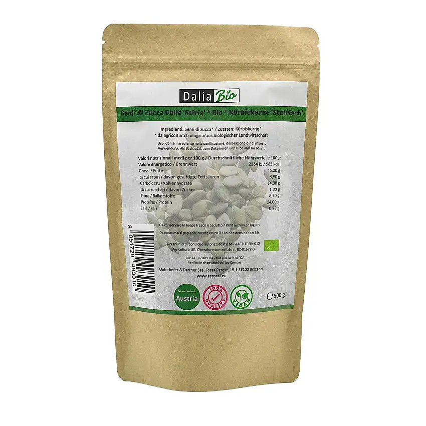 ZeroCal - Dalia Bio Steirische Kürbiskerne BIO - roh und unbehandelt, 500 g