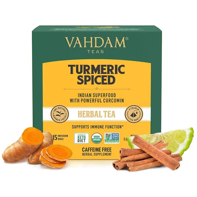 VAHDAM, BIO Kurkuma Gewürzt Kräutertee (30 Teebeutel) | Mischung aus Kurkumapulver und frischen Gewürzen | Organicsh Kurkuma-Tee für Gewichtsverlust | SOFI AWARD GEWINNER | INDIENS WUNDERGEWÜRZ