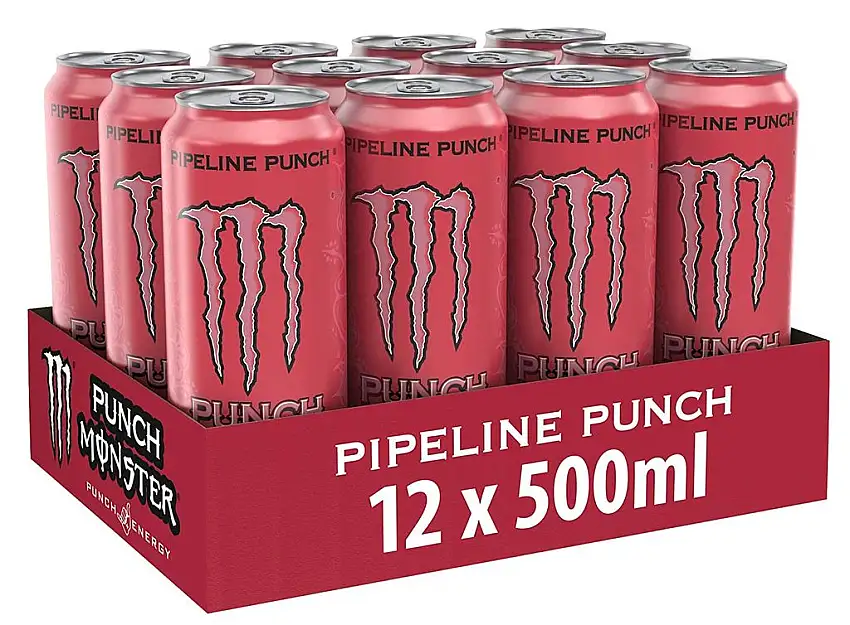 Monster Energy Pipeline Punch, Die perfekte Mixtur aus den besten Geschmacksnoten Hawaiis - Maracuja, Orange & Guave, Energy Drink Palette, EINWEG Dose (12 x 500 ml)