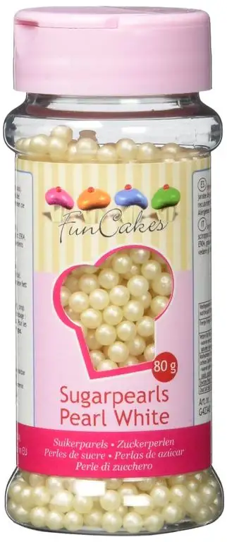 FunCakes Zuckerperlen Perlmutt Weiß, 4 mm - 80 gramm