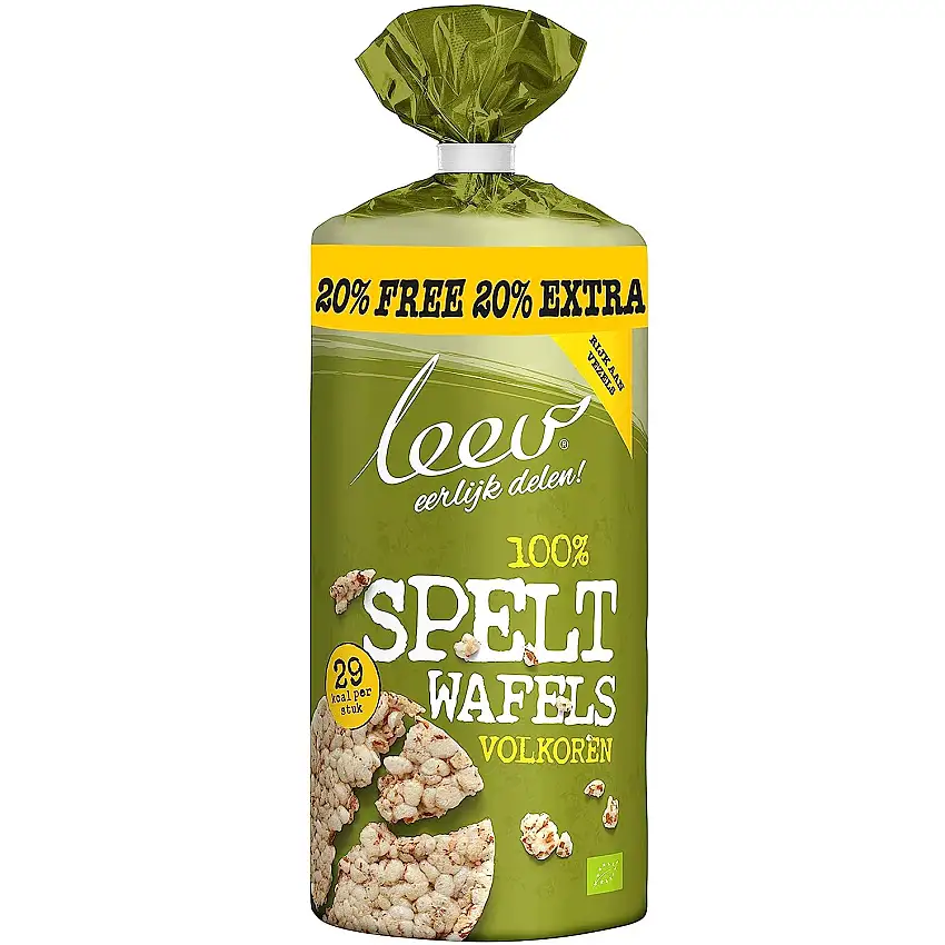 Leev 3458 Bio Puffwaffeln aus 100% Dinkel | Dinkelwaffeln als gesunder Snack für Zwischendurch | Vorteilspackung | 6er Pack (120g x 6)