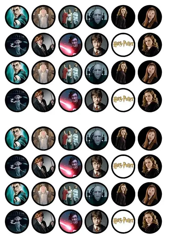 48 Harry Potter, Essbare PREMIUM Dicke GEZUCKERTE Vanille, Reispapier Mini Cupcake Toppers, Cake Pops, Cookies für Wafer