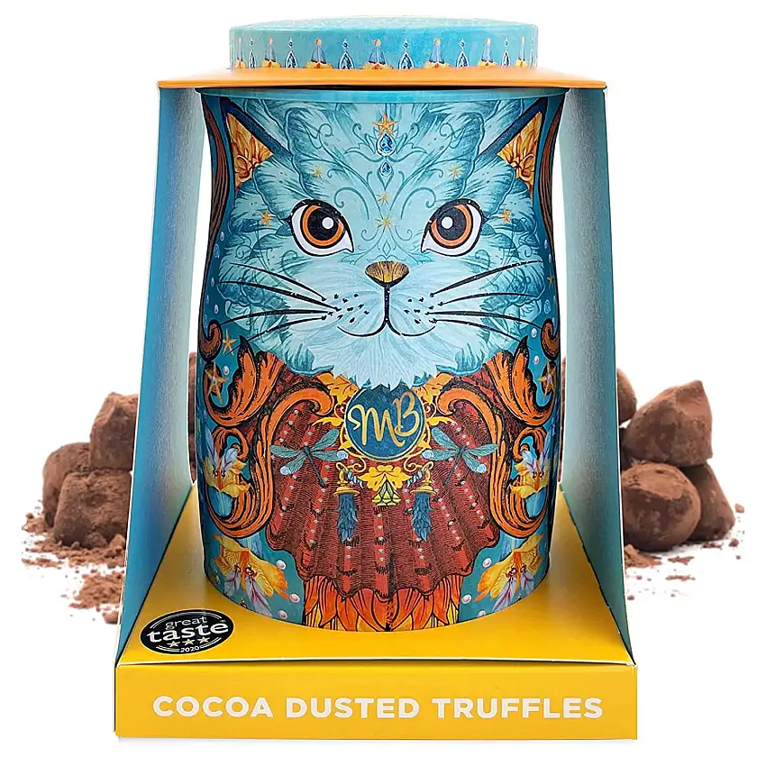 Monty Bojangles Coconut Crush Cat Tin | Mit Kakao bestäubte Schokoladentrüffel, Hellblaue Katze – 135 g