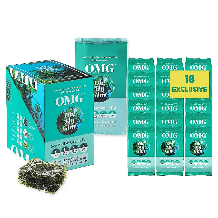 [18 Pack] Oh! My Gim Seaweed Snack, Meersalz & Grüntee, Vegan Gesunde Seetang Snacks, Südkorea Premium Getrocknete Algen Chip, Trockenes Gemüse Seealgen Chips, Koreanische Lebensmittel